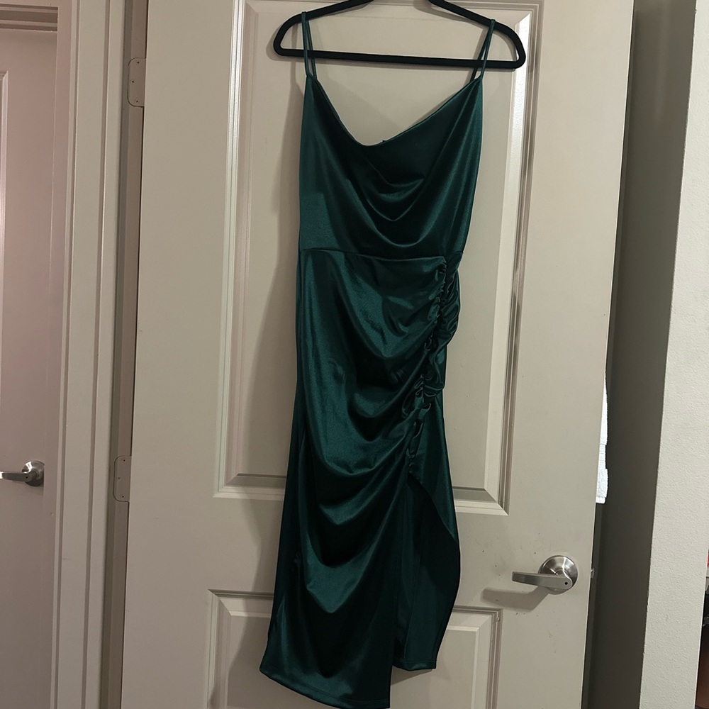 Windsor Green Asymmetrical Slip Dress